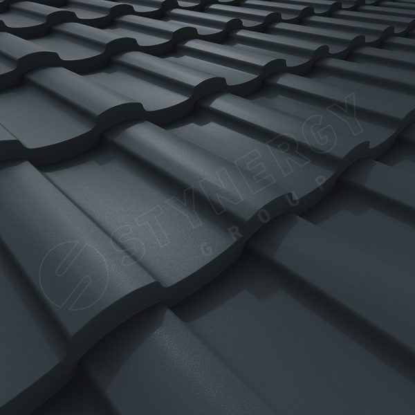 Кровля из металлочерепицы Stella Corundum 50 RAL 7016 Stynergy.