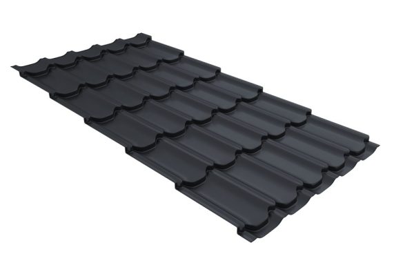 Металлочерепица Kvinta plus 0,5 Atlas X RAL 7024 wet asphalt.