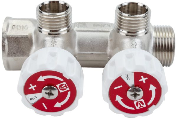 Коллектор с регулирующими вентилями VALTEC 3/4х2 выход, 1/2 наружная, на подающий трубопровод.